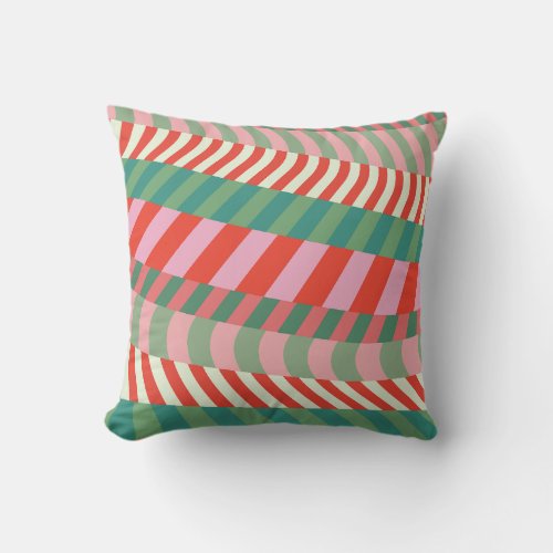 Modern Christmas Red Green Pink Geometric Stripes Throw Pillow