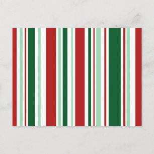 Modern Christmas Red, Green, White Stripes Holiday Postcard