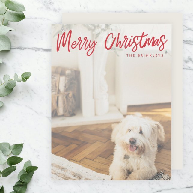 Modern Christmas | Red Handwritten Script Photo Holiday Card (Creator Uploaded)
