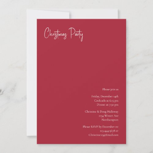 Modern Christmas  Red Party Invitation