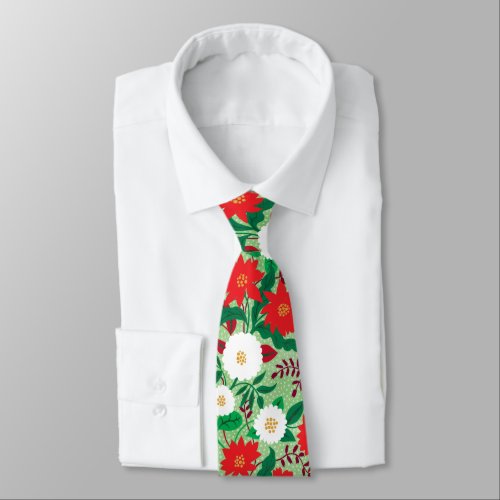 Modern Christmas Red Poinsettia Floral Pattern Neck Tie