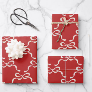 Modern Christmas Red Retro Holiday Bows  Wrapping Paper Sheets