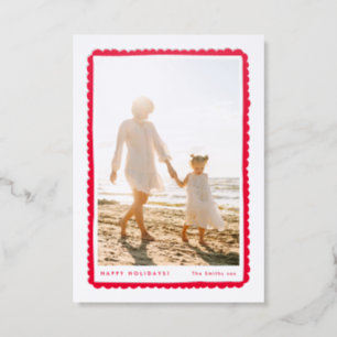 modern christmas red retro photo frame holiday letterpress photo cards