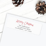 Modern Christmas | Red Script Return Address Label<br><div class="desc">A stylish holiday address label with informal casual handwritten script typography "Merry Christmas" in red on a clean simple minimalist white background. The address can be easily customized for a personal touch. A simple,  minimalist and contemporary christmas design to stand out this holiday season!</div>