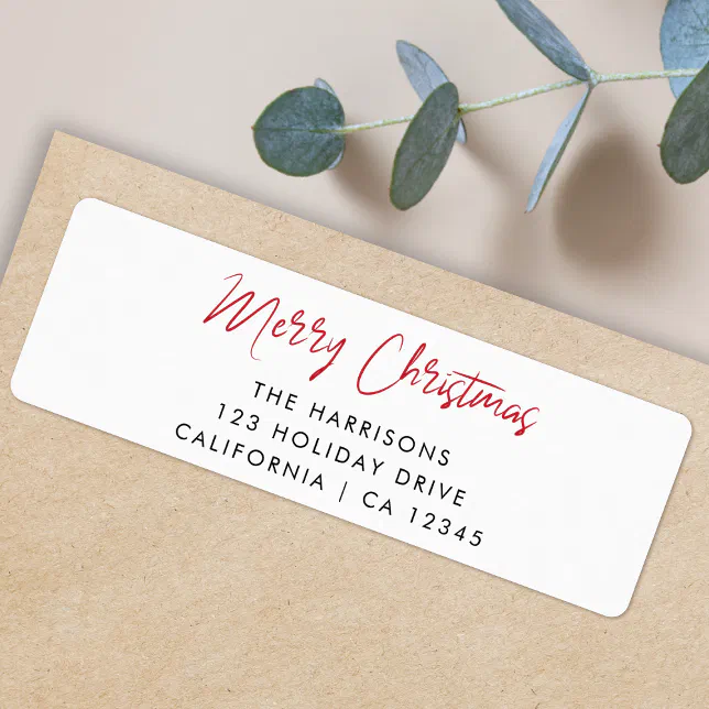 Modern Christmas | Red Script Return Address Label | Zazzle