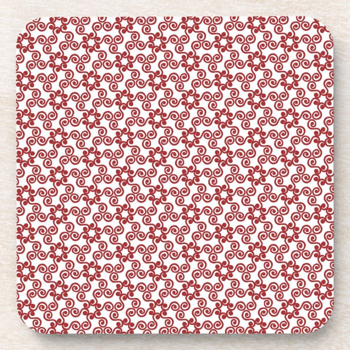 Modern Christmas Red Scroll Pattern Coasters