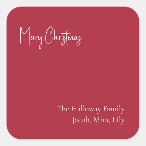 Modern Christmas  Red Square Family Gift Sticker