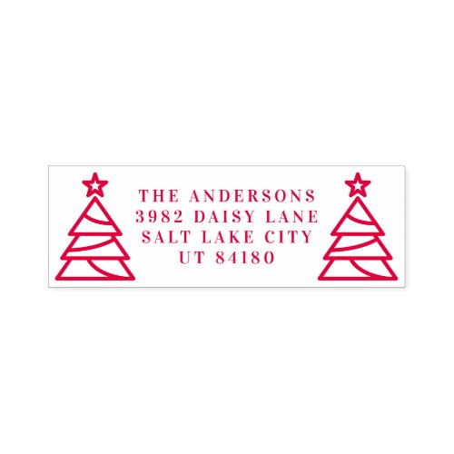 Modern Christmas RED Tree Holiday Return ADDRESS Self_inking Stamp