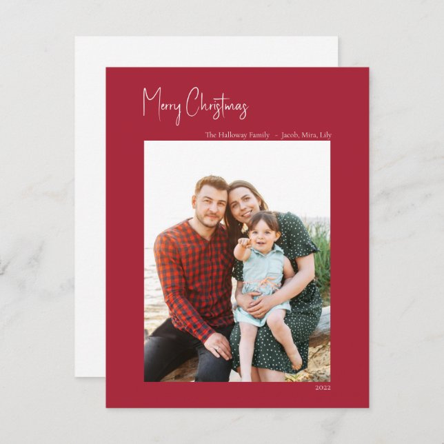 Modern Christmas | Red Vertical Single Photo Holiday Card (Front/Back)