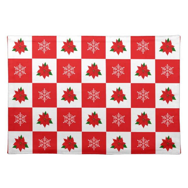 Modern Christmas Red & White Cloth Placemat (Front)