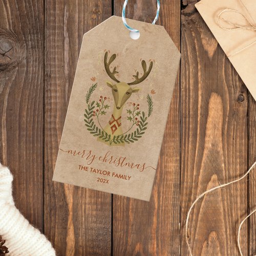 Modern Christmas Reindeer Woodland Winter Gift Tags