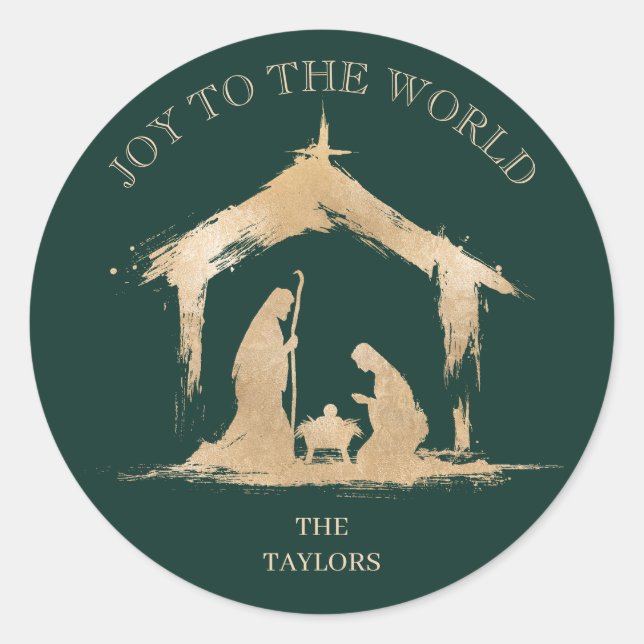 Modern Christmas Religious Nativity Mary & Joseph Classic Round Sticker (Front)