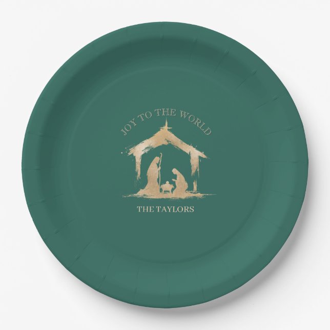 Modern Christmas Religious Nativity Mary & Joseph Paper Plates (Front)