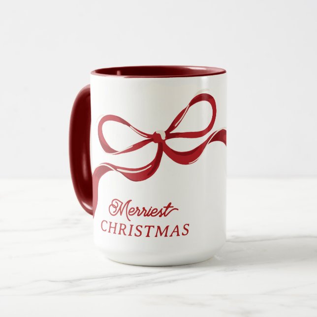 Modern Christmas Retro Red Bows Holiday  Mug (Front Left)