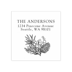 Modern Christmas Return Address Winter Foliage Rubber Stamp