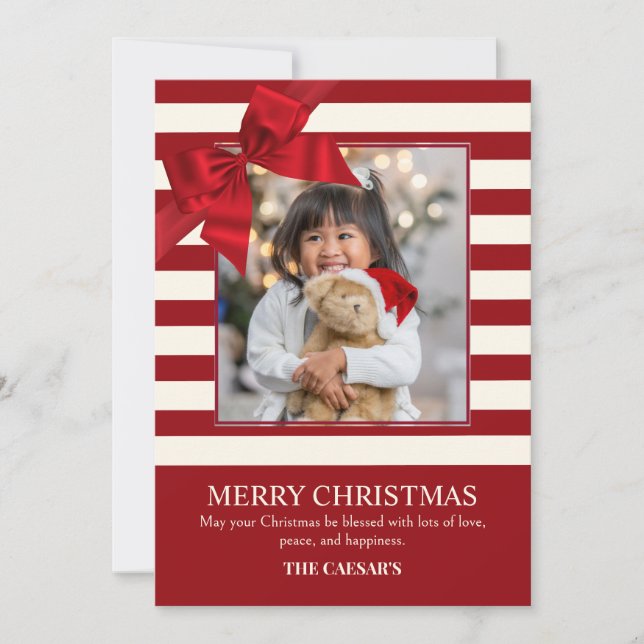 Modern Christmas ribbon photo  Holiday Card (Front)
