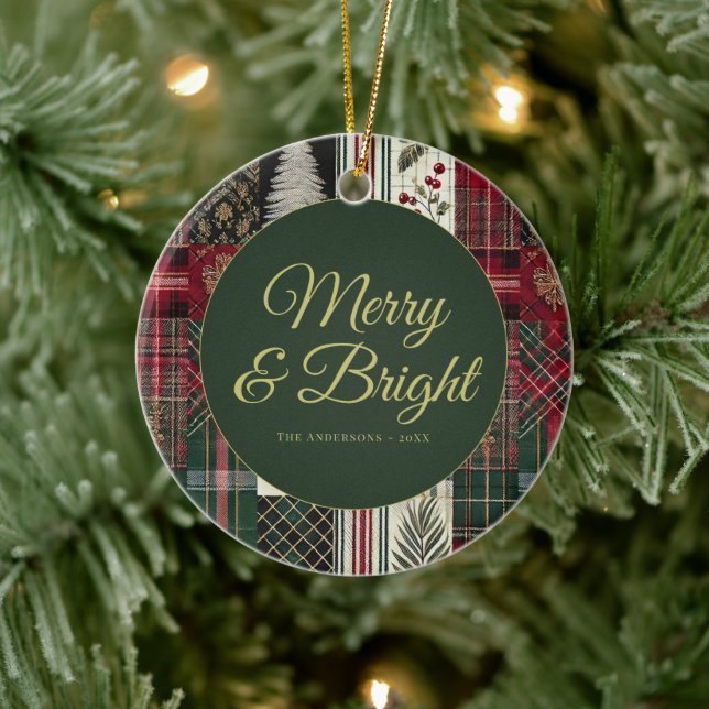 Modern Christmas Rustic Plaid  Ceramic Ornament (Tree)