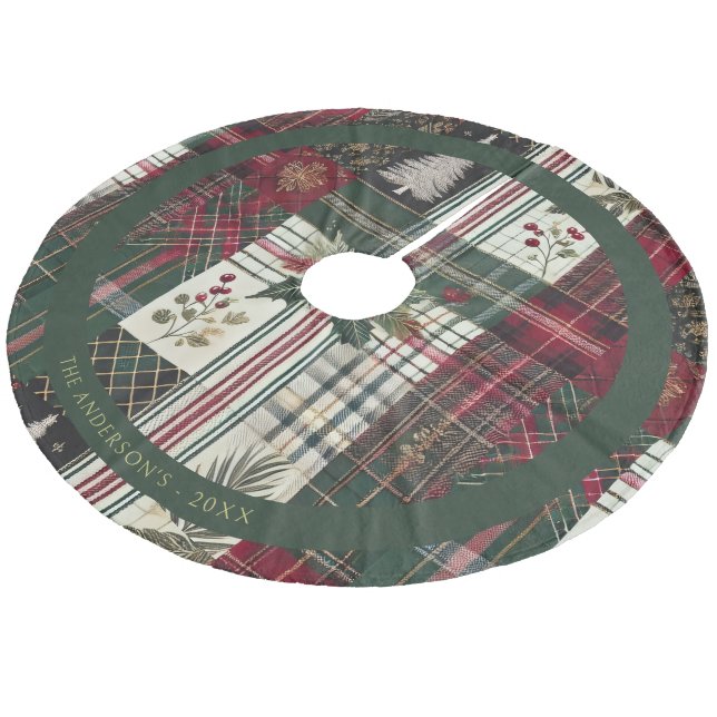 Modern Christmas Rustic Plaid Pattern Fleece Tree Skirt (Angled)