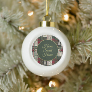 Modern Christmas Rustic Tartan Plaid Ceramic Ball Christmas Ornament