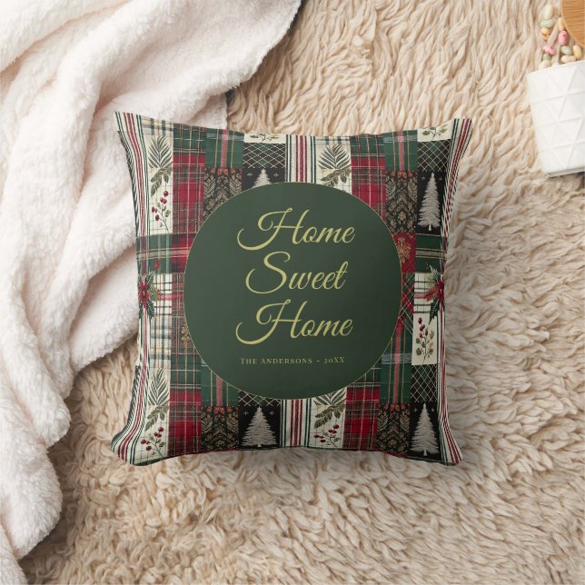 Modern Christmas Rustic Tartan Plaid  Throw Pillow (Blanket)