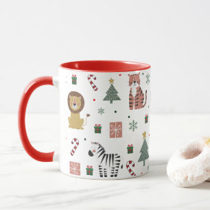 Modern Christmas Safari Animals Tiger Lion Zebra Mug