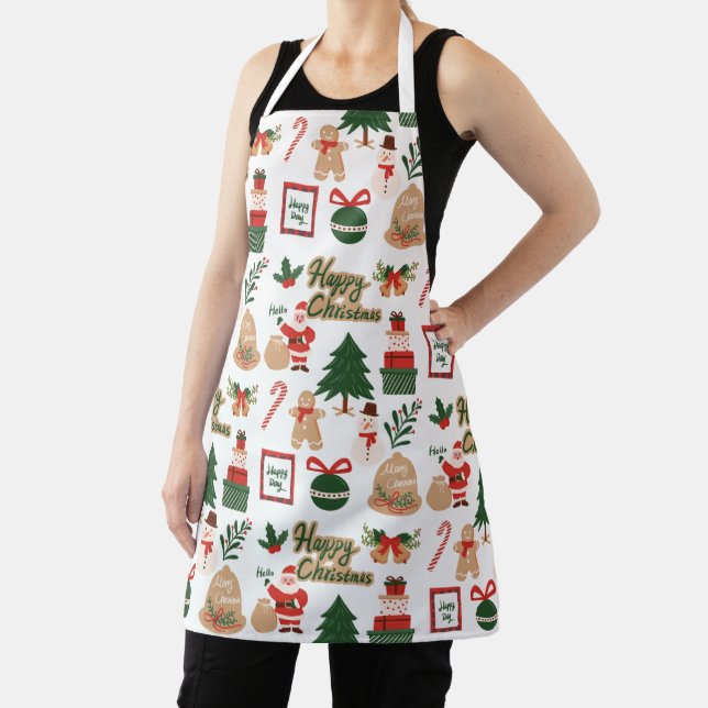 Modern Christmas Santa and Gingerbread Pattern Apron (Insitu)