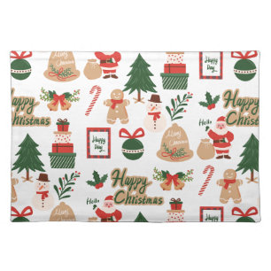 Modern Christmas Santa and Gingerbread Pattern Cloth Placemat
