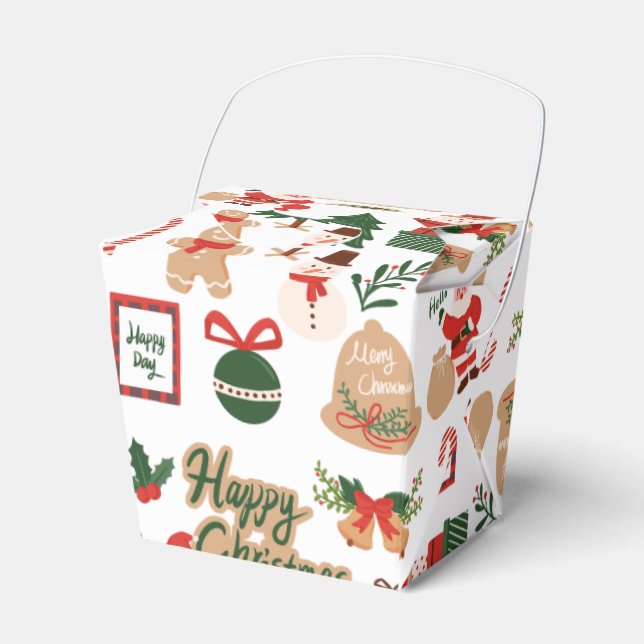 Modern Christmas Santa and Gingerbread Pattern Favor Boxes (Front Side)