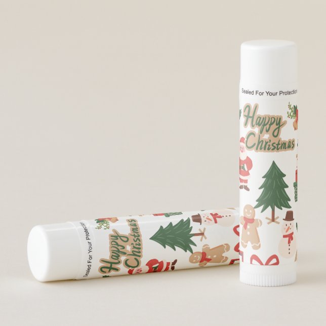 Modern Christmas Santa and Gingerbread Pattern Lip Balm (Front)