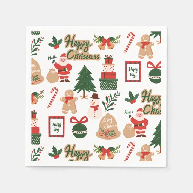 Modern Christmas Santa and Gingerbread Pattern Napkins (Front)