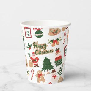Modern Christmas Santa and Gingerbread Pattern Paper Cups