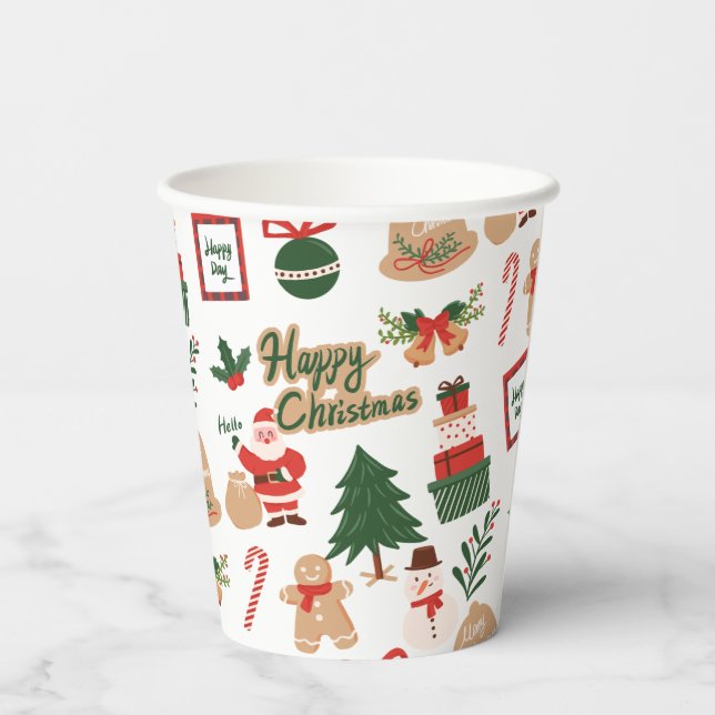Modern Christmas Santa and Gingerbread Pattern Paper Cups (Back)