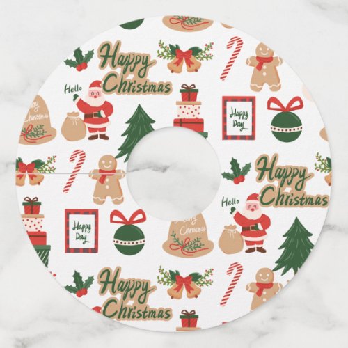 Modern Christmas Santa and Gingerbread Pattern Wine Glass Tag