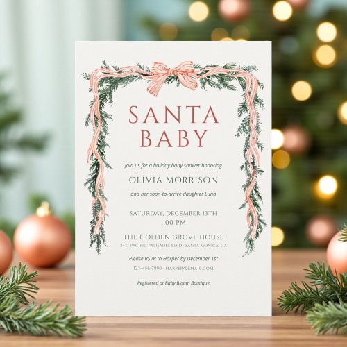 Christmas Santa Baby Red baby shower invitation