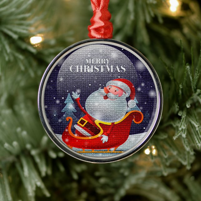 Modern Christmas Santa Claus Gift Metal Ornament (Tree)