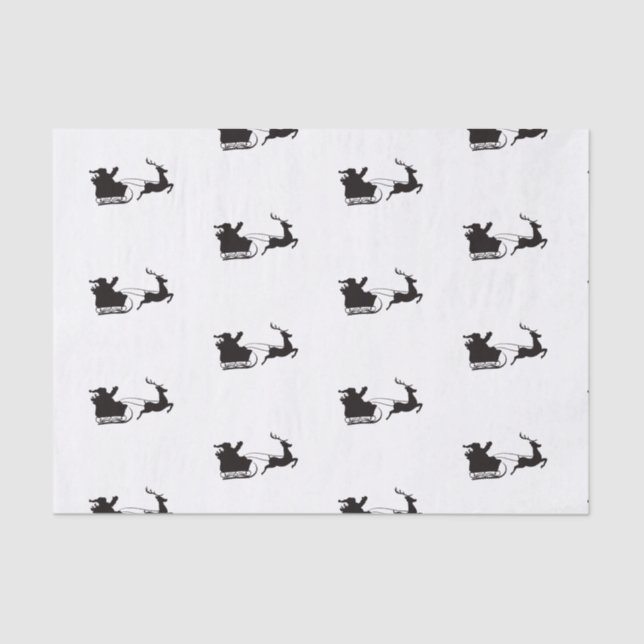 Modern Christmas Santa Sleigh and Reindeer Tissue Paper (Front)