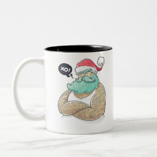 Modern Christmas Santa Tattoo Gangster Punk Funny Two-Tone Coffee Mug