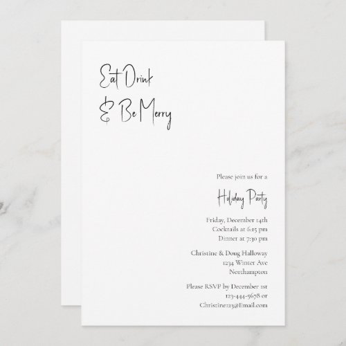 Modern Christmas Script Eat Drink And Be Merry Invitation