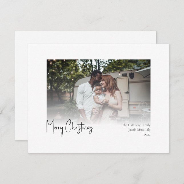 Modern Christmas Script Faded Photo Holiday Card (Front/Back)