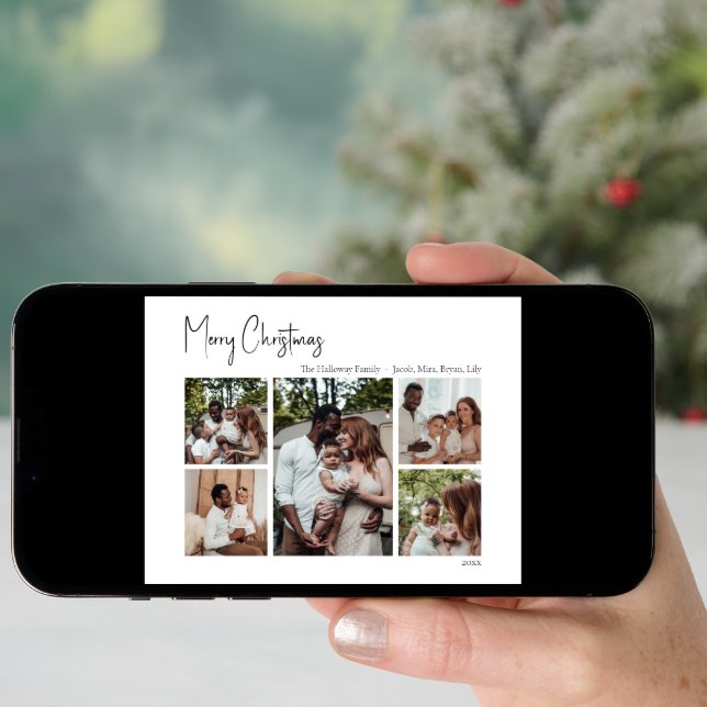 Modern Christmas Script Five-Photo Holiday Card (Front Digital)