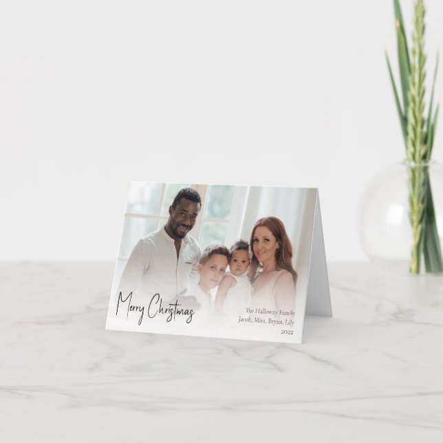 Modern Christmas Script Folded Full Photo Holiday Card (Front)