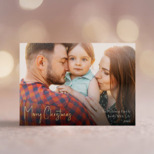 Modern Christmas Script Full Photo Gold Foil Holiday Card