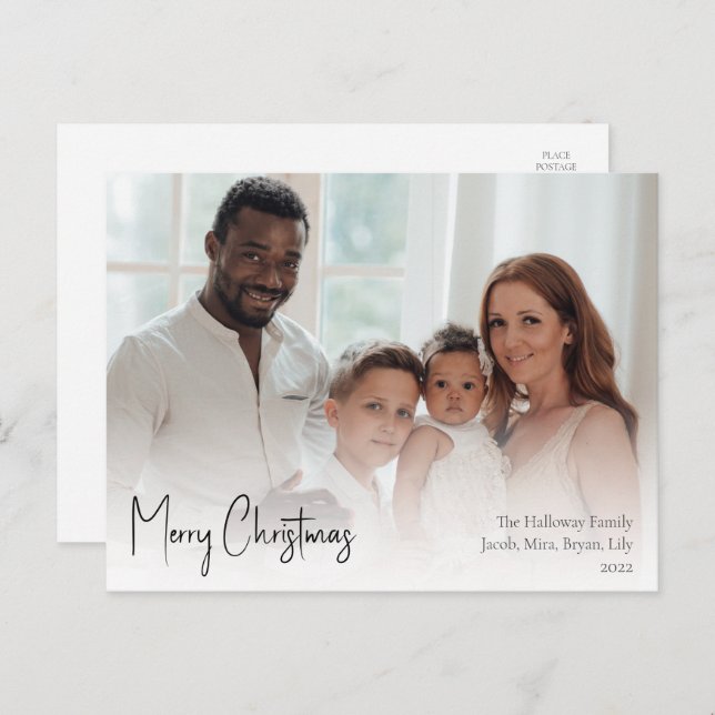 Modern Christmas Script Full Photo Holiday Postcard (Front/Back)