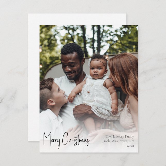 Modern Christmas Script Full Vertical Photo Holiday Card (Front/Back)