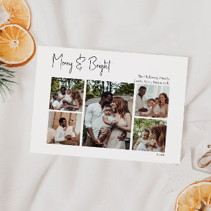 Modern Christmas Script Merry & Bright Five-Photo Holiday Card