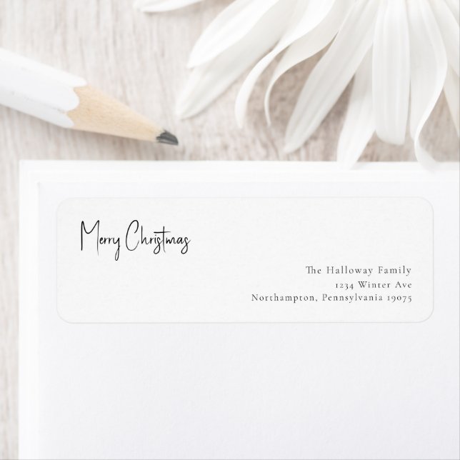 Modern Christmas Script Return Address Envelope Label (Insitu)
