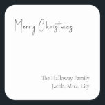 Modern Christmas Script Square Family Gift Sticker<br><div class="desc">This modern Christmas script square family gift sticker is perfect for your minimalist shabby chic boho black and white holiday present. The minimal whimsical handwritten calligraphy is delicate and rustic while staying classy and elegant. The design reflects a simple all-white winter day and evokes memories of a more simplistic life....</div>