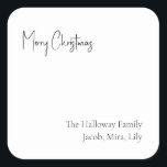 Modern Christmas Script Square Family Gift Sticker<br><div class="desc">This modern Christmas script square family gift sticker is perfect for your minimalist shabby chic boho black and white holiday present. The minimal whimsical handwritten calligraphy is delicate and rustic while staying classy and elegant. The design reflects a simple all-white winter day and evokes memories of a more simplistic life....</div>