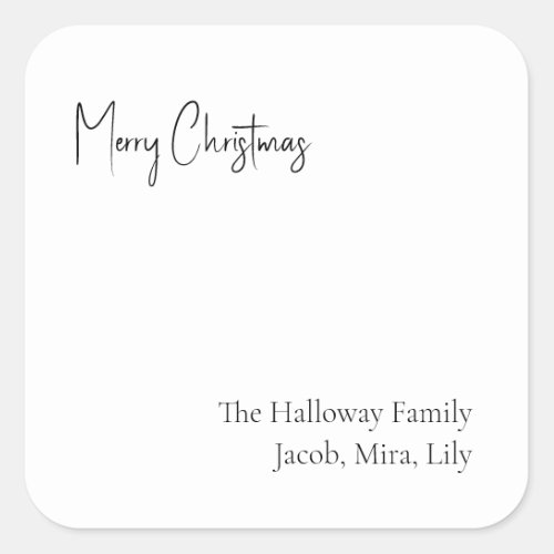 Modern Christmas Script Square Family Gift Sticker