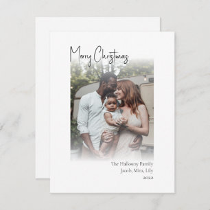 Modern Christmas Script Vertical Faded Photo Holid Holiday Card